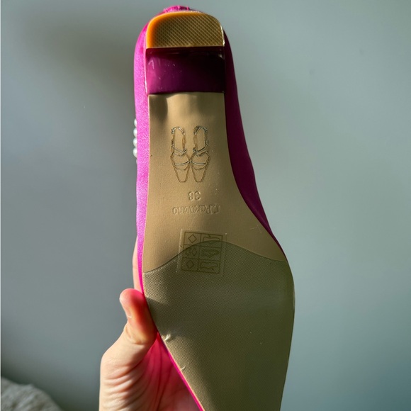 C. Paravano Fuchsia Satin Heels with Pearl Strap